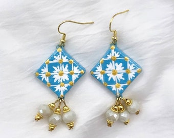 Earrings "blue sky on the coast", hand-painted Italian jewels, light, elegant, unique, original as a gift