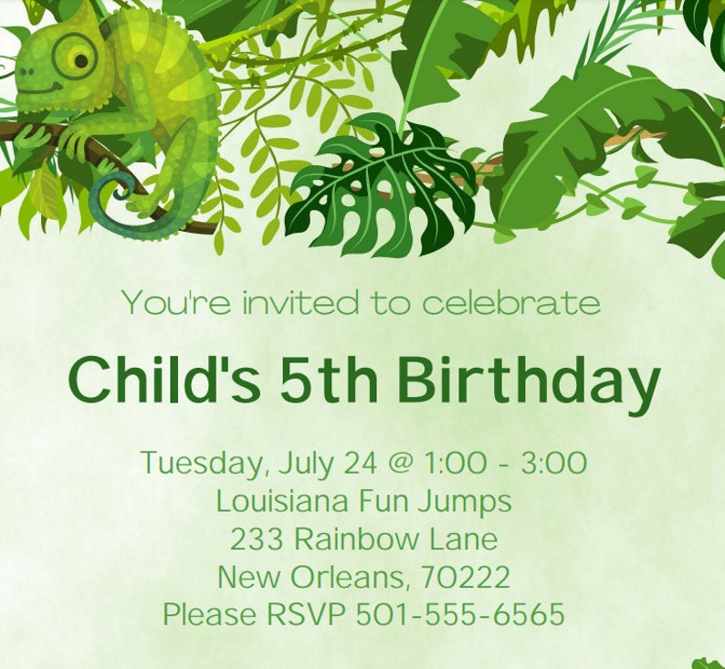 Chameleon Birthday Party Invitation Fillable Etsy