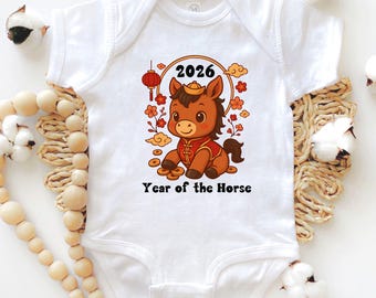 2026 Year of the Horse Baby Bodysuit, Chinese Zodiac Lunar New Year Outfit, Coming Home Gift, Baby Shower Gift, Baby Keepsake, Newborn Gift