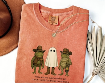 Funny Halloween Frog Shirt, Witch Ghost Mummy Frog Tee, Funny Western Frog Shirt, Spooky Season Shirt, Frog Lover Gift, Retro Halloween tee