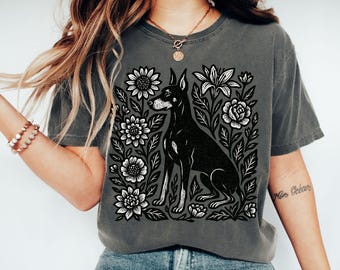 Doberman shirt, Comfort Colors dog mom shirt, dog lover gift, Doberman Pinscher floral shirt, Christmas gift for pet owner, Dobie mom shirt