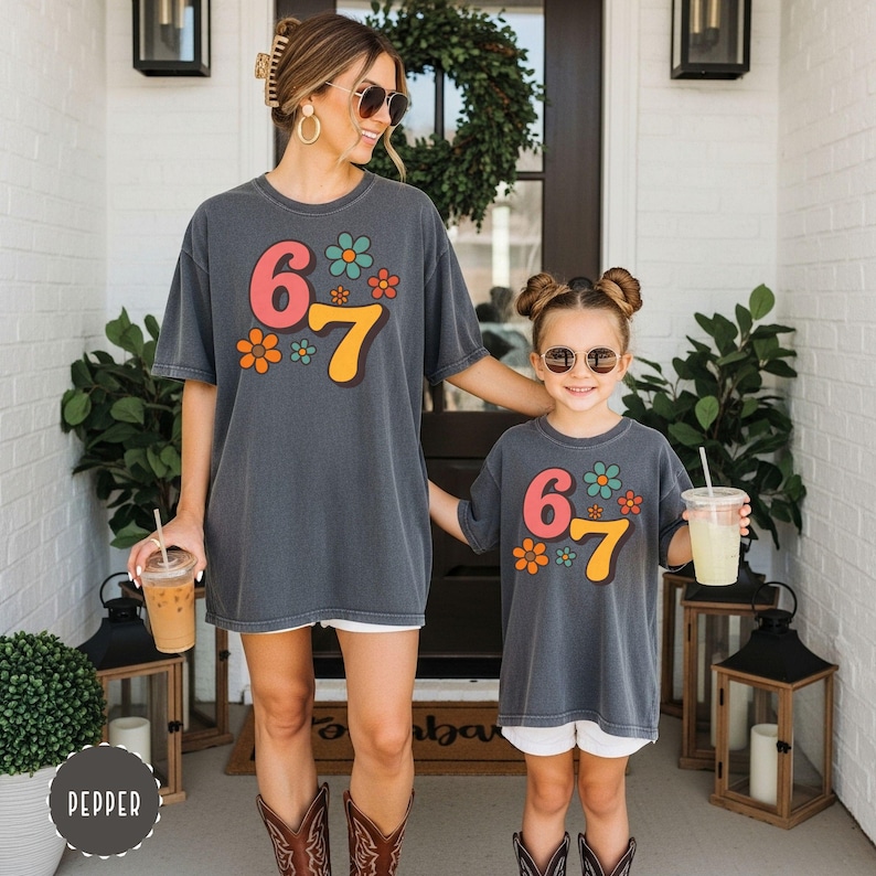 Comfort Colors 6 7 Shirt, Funny Number Meme Tee, Six Seven T-Shirt, Viral Meme Shirt, Trendy Graphic Tee, Retro Flower Shirt, Funny 67 Shirt PEPPER