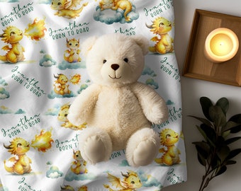 Personalized Year of the Dragon Newborn Name Blanket, Custom Cute Baby Dragon Name Blanket, Coming Home Gift, Dragon Theme Baby Shower Gift