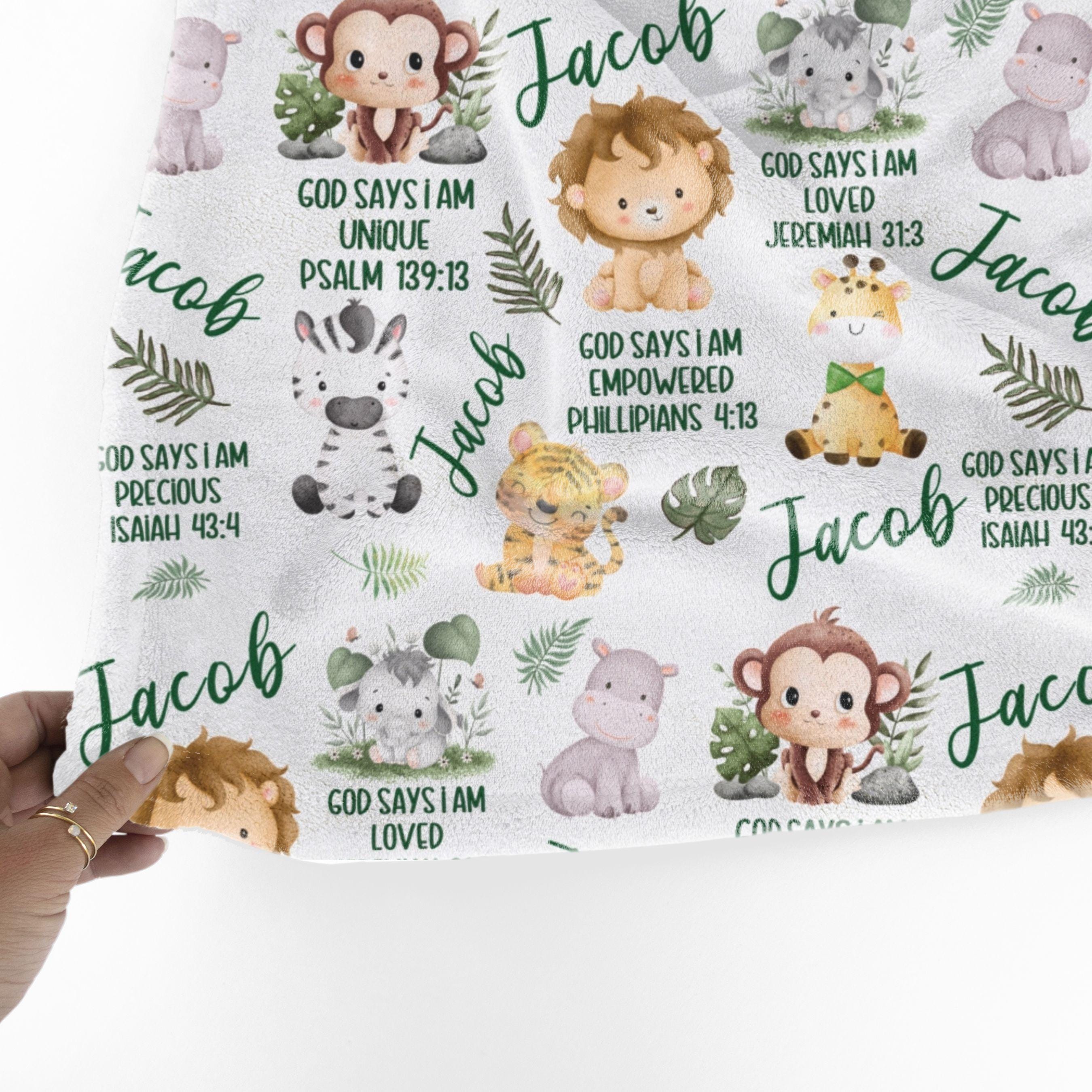 God Says I AM Safari Blanket, Bible Verse Baby Blanket, Personalized ...