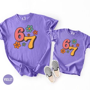 Comfort Colors 6 7 Shirt, Funny Number Meme Tee, Six Seven T-Shirt, Viral Meme Shirt, Trendy Graphic Tee, Retro Flower Shirt, Funny 67 Shirt VIOLET