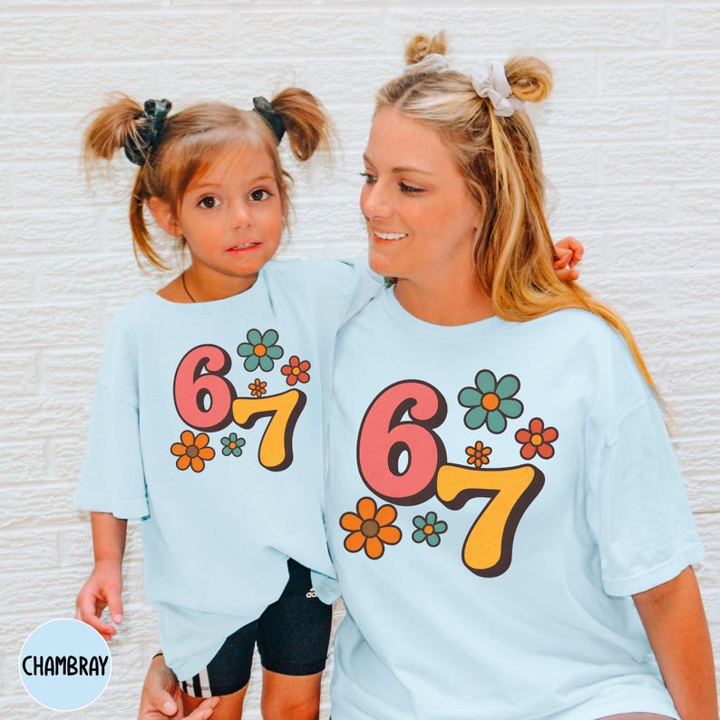 Comfort Colors 6 7 Shirt, Funny Number Meme Tee, Six Seven T-Shirt, Viral Meme Shirt, Trendy Graphic Tee, Retro Flower Shirt, Funny 67 Shirt CHAMBRAY