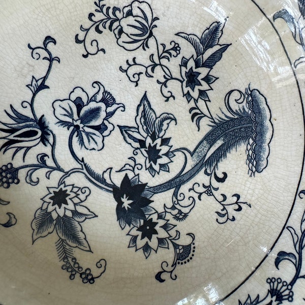 Double Phoenix Japanese Ironstone Floral Blue Bowl