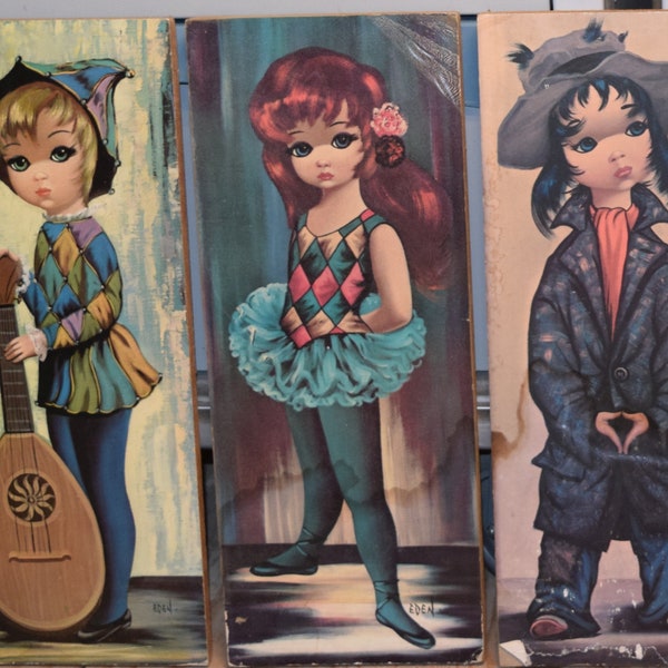 Vintage Eden "Big Eyes" Prints on Press Board 8 x 20 inches