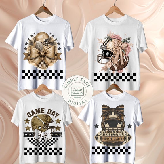 Football Game Day PNG Pack, Vintage Checkered Sports Shirt Design, Coquette Bow Sublimation PNG