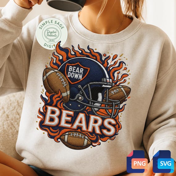 Bears Football Helmet Fan Art: Orange & Blue SVG, PNG (Digital Download) - embroidery style