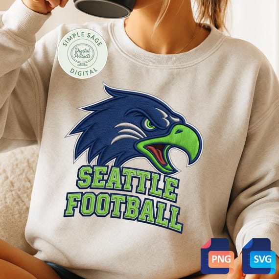 Seahawks Football Playoffs: Team Colors SVG, PNG (Digital Download)- Embroidery Style