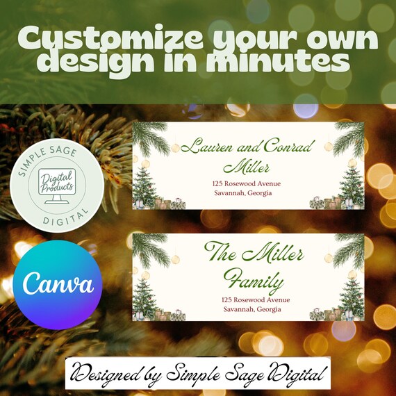 Editable Christmas Address Labels, Holiday Return Address (Digital Download)