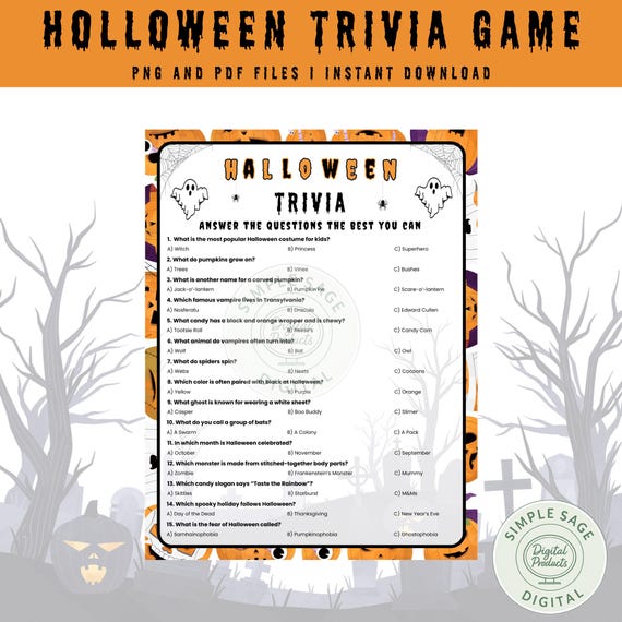 Halloween Trivia Game, Fun Family Quiz (PDF & PNG)