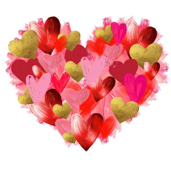 Retro Valentine Heart Brushstroke PNG, Coquette V-day Clipart (Digital Download)