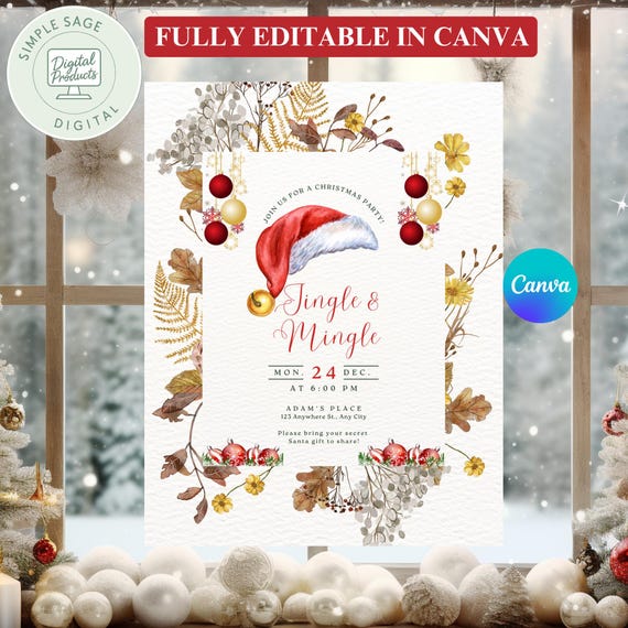 Editable Jingle & Mingle Invitation | Minimalist Christmas Party Invite | Holiday Celebration Template B235