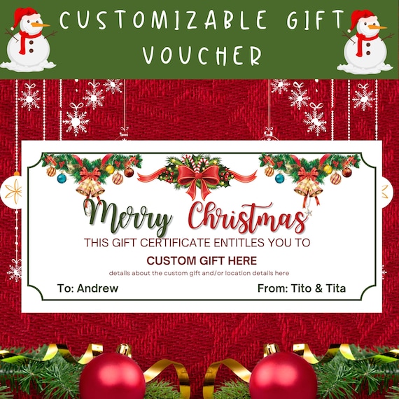 Editable Christmas Gift Certificate Template (Digital Download)