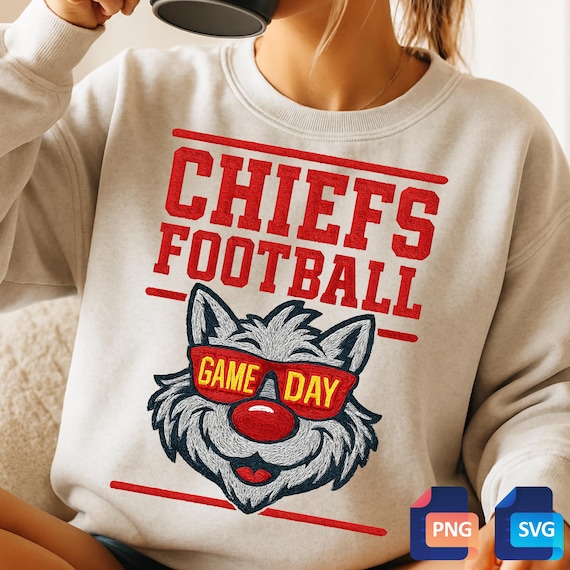 Retro KC Wolf Football SVG: Red & Gold Game Day Shirt Design (Digital File)