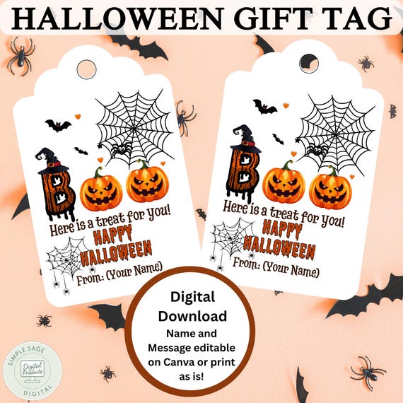 Halloween Gift Tags: Editable Trick or Treat Favor (Digital Download)