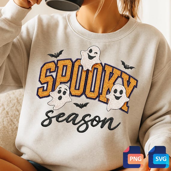 Embroidery Style Halloween PNG: Spooky Ghost Clipart (SVG)