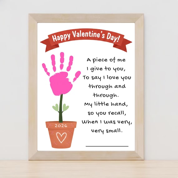 Valentine Handprint Craft for Kids, Flower Poem Keepsake, Printable Valentine Activity, Instant Download