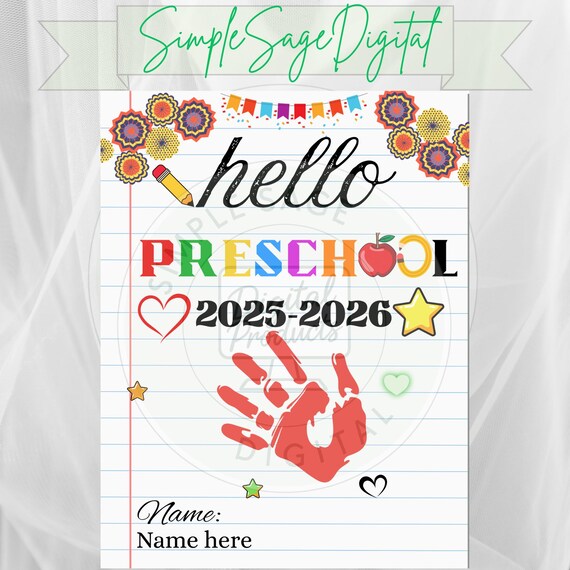 First Day of Preschool Handprint Art 2025: Back to School Keepsake (Printable Template