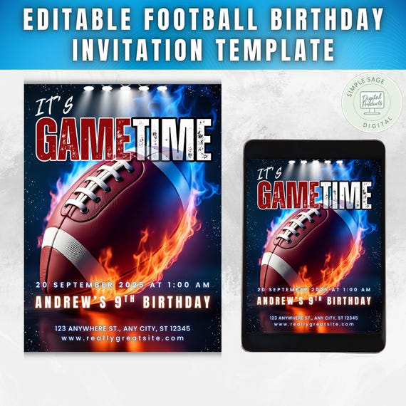 Editable Football Birthday Invitation Template: Digital Sports Party (Digital Download)