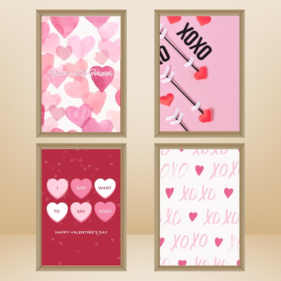 Valentine's Printable Party Decor, Set Of 10 Printables. Retro and Romantic, Red and Pink Gallery Wall Love Art. A Digital Downloads Bundle!