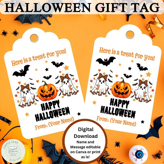 Editable Halloween Gift Tags: Trick or Treat Party Favors (Digital Download)