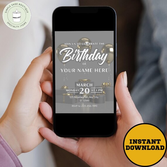 Editable Black Tie Birthday Dinner Invitation: Gold & Silver Glam (Digital Download)