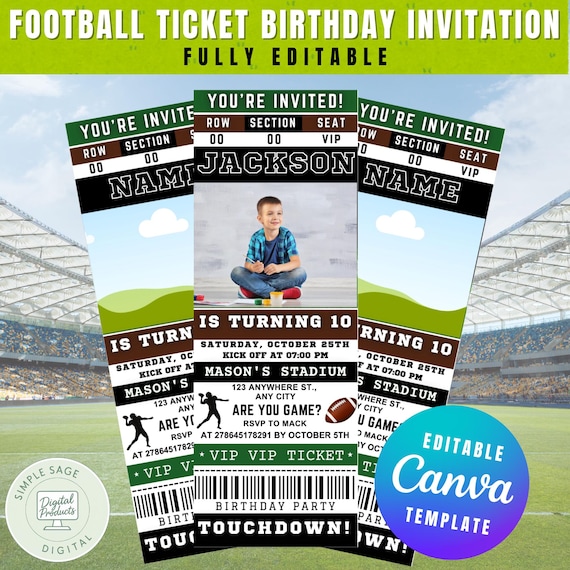 Football Ticket Birthday Invitation: Editable Sports Party Invite (Printable Invite)