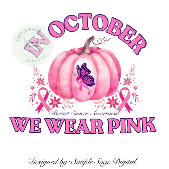 Breast Cancer Awareness Pumpkin PNG: Watercolor Pink Ribbon (Digital Download)