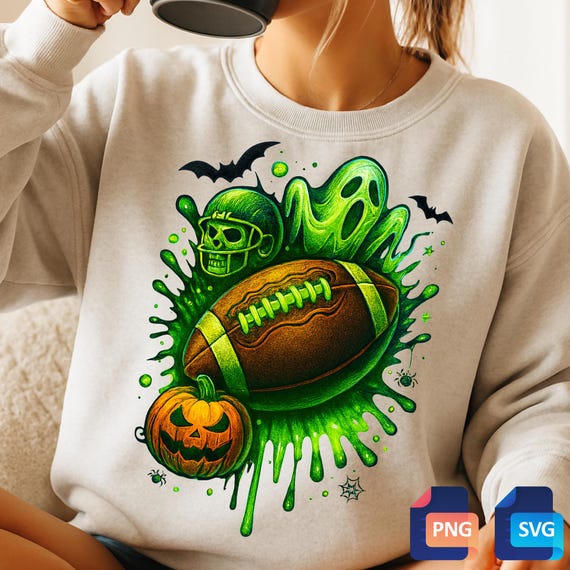 Halloween Football SVG PNG: Spooky Jack-O-Lantern Ghost Bats (Digital Download)