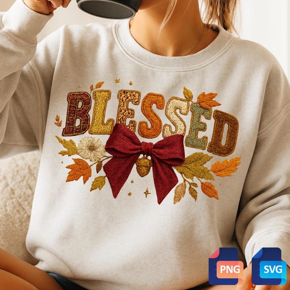 Blessed Coquette PNG: Fall Embroidery Clipart, Leopard Bow (Digital Download)