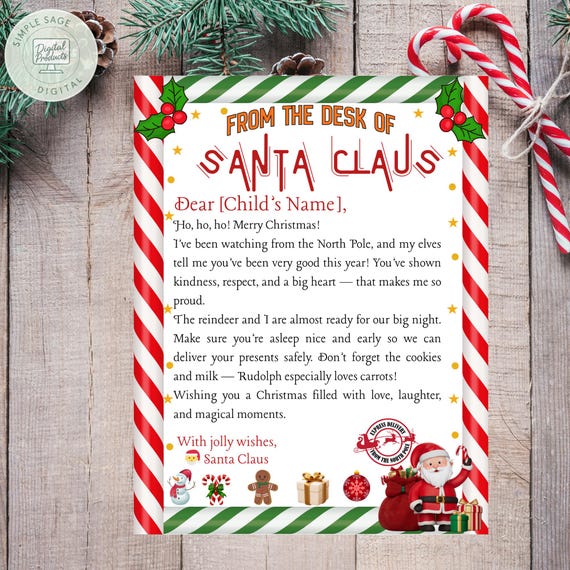 Editable Christmas Letter | Dear Santa Printable | Kids Wish List Template | Instant Download