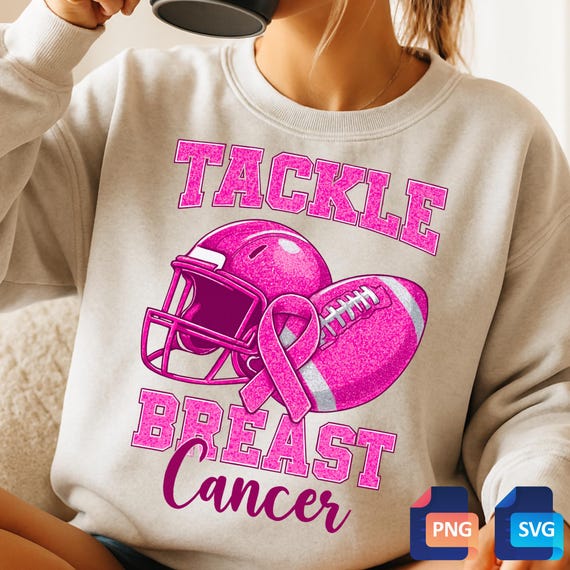 Pink Glitter Football Breast Cancer Awareness PNG SVG (Digital Download)