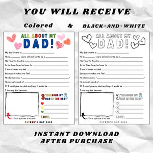 Questionnaire imprimable « Tout sur mon père », remplissez la carte vierge pour la fête des pères, cadeau fête des pères des enfants, travaux manuels pour la fête des pères, cadeau bricolage pour papa