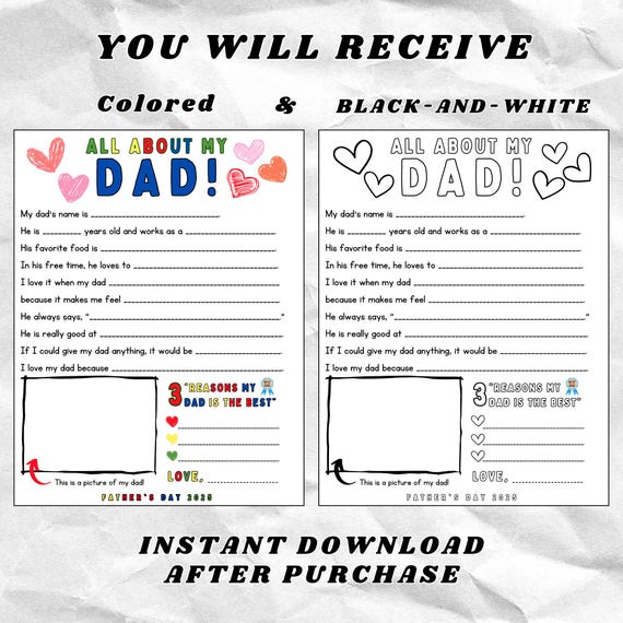 Father's Day Questionnaire: All About My Dad Printable DIY Gift Card (PDF Download)