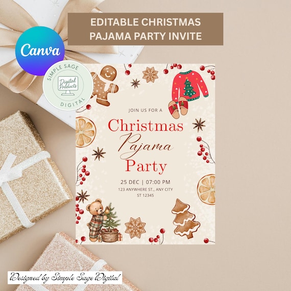 Christmas Pajama Party Invitation | Minimalist Holiday Invite (Digital)