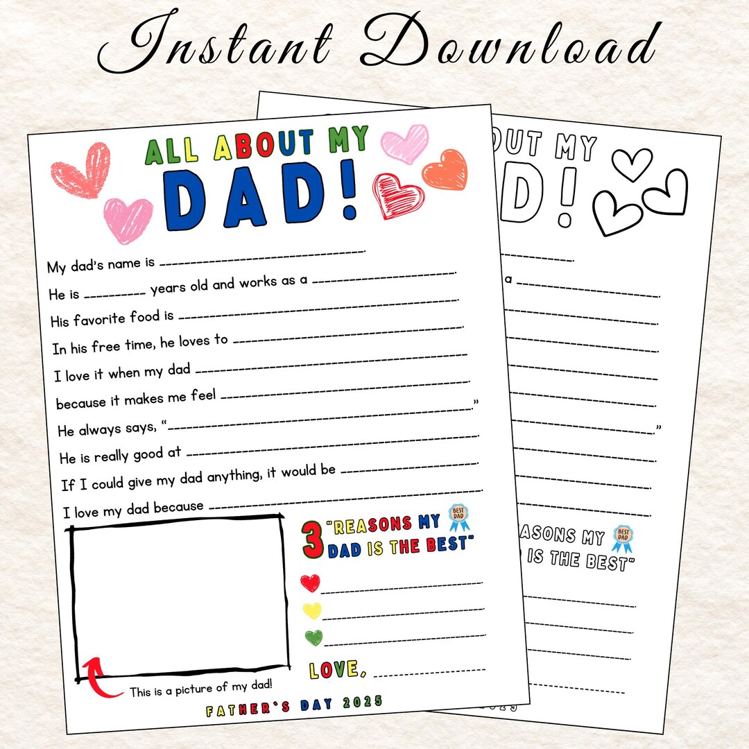 All About My Dad Printable – Father's Day Gift From Kids – Dad ...