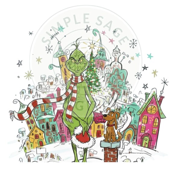 Grinch Christmas PNG: Vintage Movie Sublimation Design (Transparent)