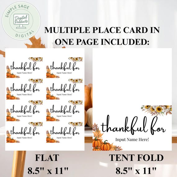 Thanksgiving Place Card Template | Editable Fall Table Card (Digital Download)