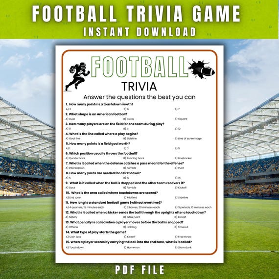 Football Trivia Game I Printable Quiz for Kids, Teens, Adults (PDF Download