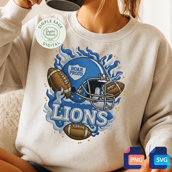 Lions Football Helmet Fan Art: Silver & Blue SVG, PNG (Digital Download)