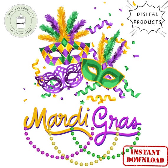 Mardi Gras Clipart Bundle: PNG, SVG, JPG - Digital Download