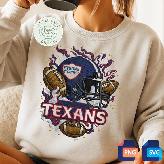 Texans Football Helmet Fan Art: Red & Blue SVG, PNG (Digital Download) - embroidery style