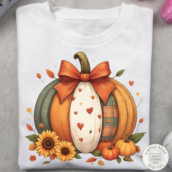 Boho Floral Pumpkin PNG SVG: Retro Autumn Clipart (Digital Download)