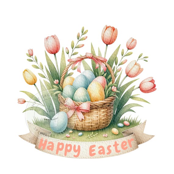 Easter Clipart l Easter Basket Flowers l Digital Download l Printable Watercolor Clipart l Paper Craf Easter Digital Creation l PNG File