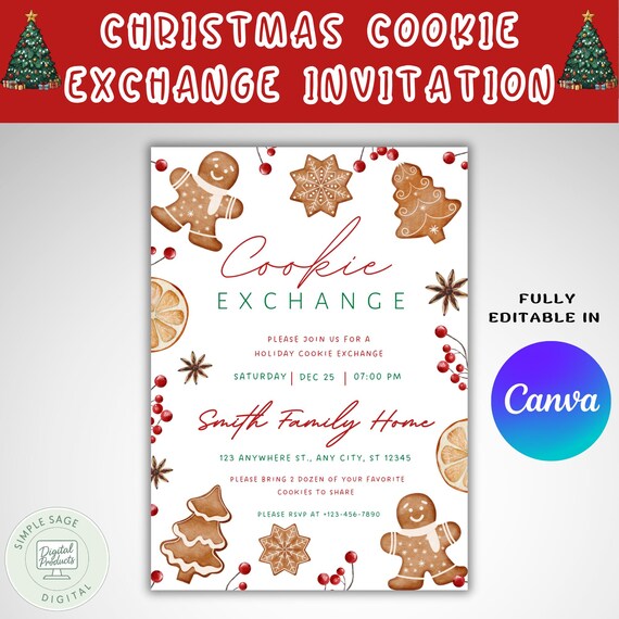 Gingerbread Christmas Cookie Exchange Invitation | Holiday Party (Digital Download)