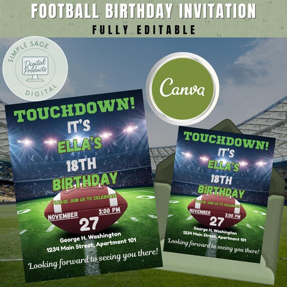 Football Birthday Party Invitation | Chalk Playbook Sports Design | Digital Template