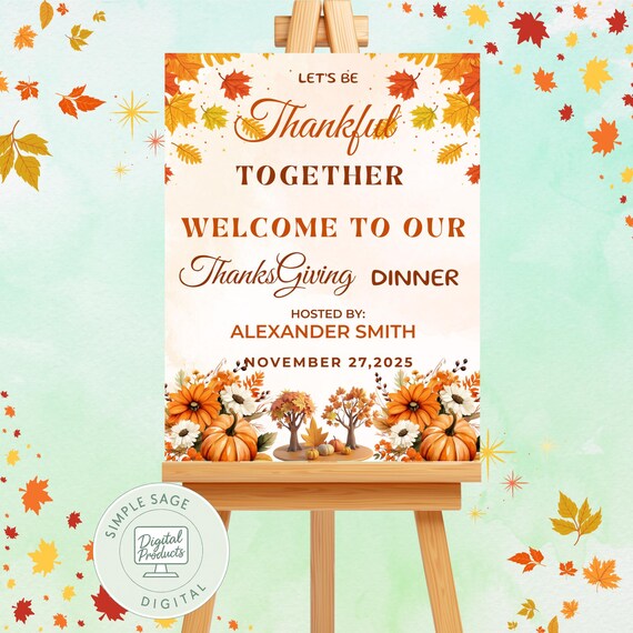 Thanksgiving Welcome Sign | Thankful Together Dinner Party Sign | Friendsgiving Wall Decor